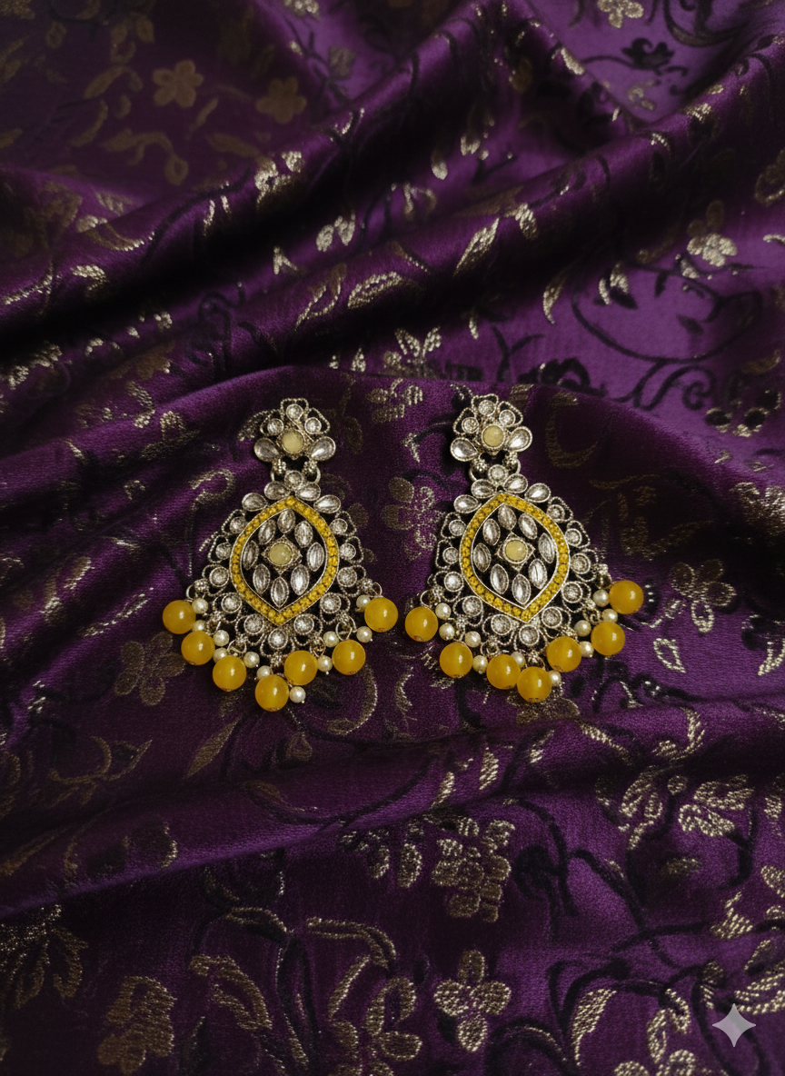 Sunshine Yellow Meenakari Chandelier Earrings